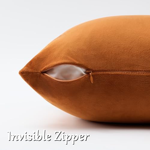 GIGIZAZA Burnt Orange Velvet Throw Pillow Covers 16x16 Pack of 2 - Image 4