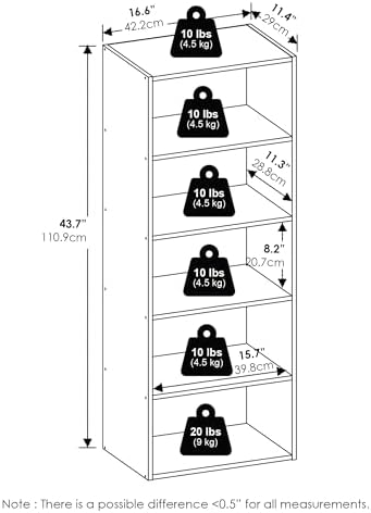 Furinno Basic Book Shelf, 5-Tier Bookshelf, Storage Organizer Bookcase - Image 3