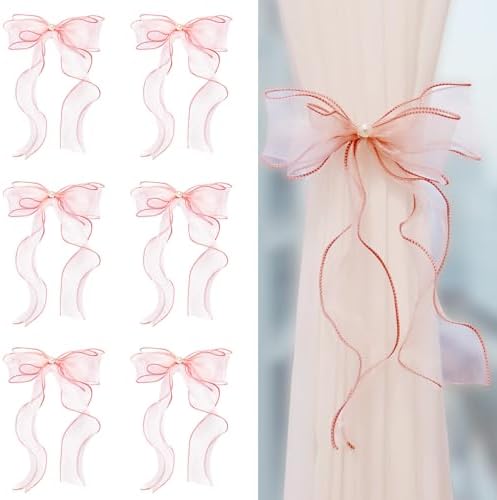 White Lace Bow Curtain Tiebacks 6-Pack, Vine Floral Curtain Holdbacks by TAMHOO