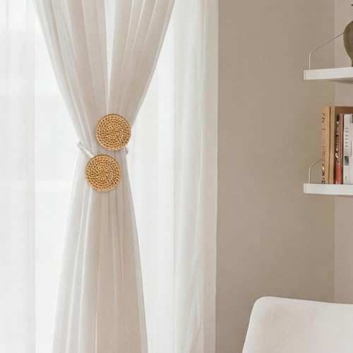 Panelee 2 Pack Boho Curtain Tiebacks, Rattan Curtain Holdbacks - Image 3