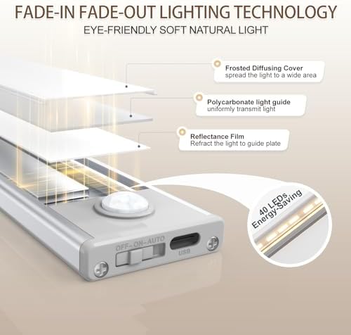 10 inch Under Cabinet Lighting, 6 Pack Motion Sensor Light Indoor Rechargeable - Image 5