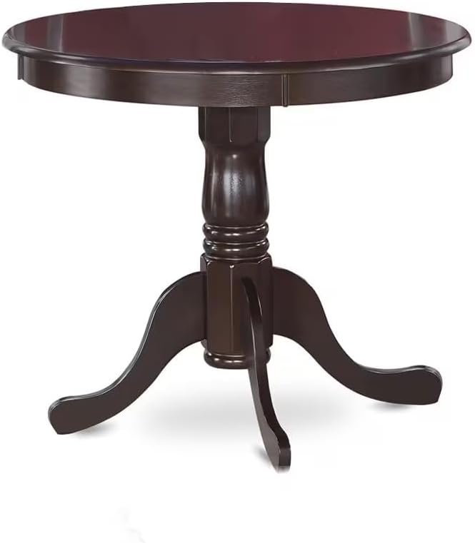 East West Furniture ANCA5-CAP-LC 5 Piece Dinette Set for 4 Includes a Round Kitchen Table with Pedestal and 4 Faux Leather Upholstered Dining Chairs, 36x36 Inch, Cappuccino