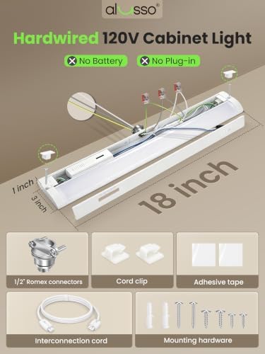 ALUSSO Hardwired 120V Under Cabinet Lighting 18 Inch Counter Kitchen Closet - Image 3