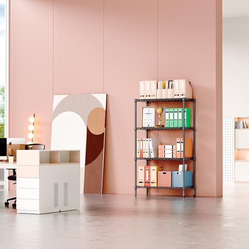 IZEUK 4-Tier Black Metal Storage Shelves, Heavy Duty Adjustable Wire Shelving - Image 2
