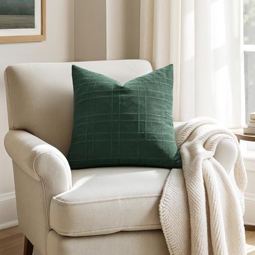 MIULEE Linen Plaid Pillow Covers Christmas Decorative 20x20 Dark Green - Image 6