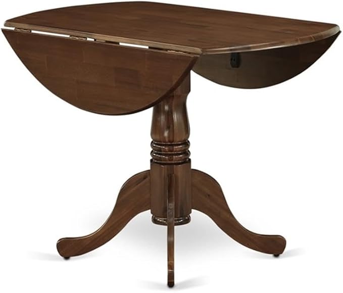 East West Furniture DLEL3-AWA-05 3 Piece Kitchen Table & Chairs Set Consist of a Round Dining Table with Dropleaf and 2 Upholstered Parson Chairs, 42x42 Inch, Antique Walnut