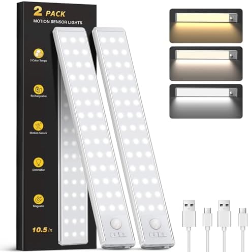 10.5 Inch 2 Pack Under Cabinet Lighting, 3 Color Temps Motion Sensor Light by Unknown