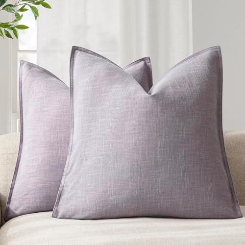Foindtower Linen Solid Decorative Throw Pillow Covers 18x18 Light Purple by Foindtower