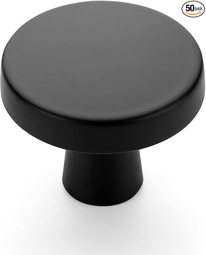 Ravinte 50 Pack 1-1/4 Inch Kitchen Cabinet Knobs Solid Round Dresser Drawer Knobs Matte Black Dresser Knobs Simple Cabinet Hardware for Cupboard Drawer Pulls