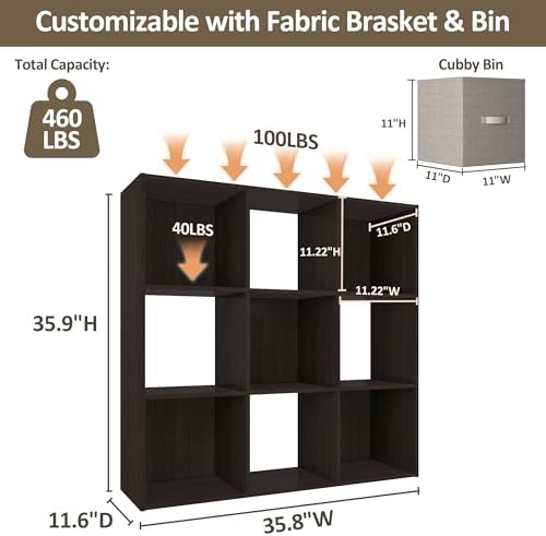PrimeZone 9 Cube Storage Organizer, Stackable Wood Cubby Bookshelf Espresso - Image 3