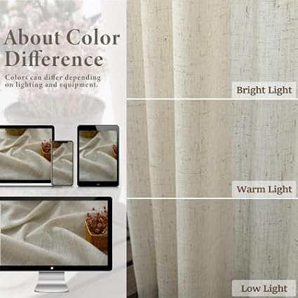 Pitalk Living Room Curtains 105 Inch Length 2 Panels Set Back Tab Beige Linen - Image 4