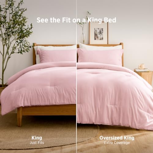 Bedsure Pink Oversized King Comforter Set, Cationic Dyed Bed Set 3 Pcs - Image 4