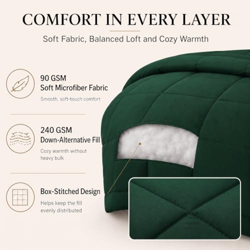 CozyLux Super King Plus Comforter Set Emerald Green - Image 3
