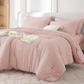 California King Comforter Set 7 Pieces, Seersucker Bed in a Bag, Rose Gold by MUXHOMO