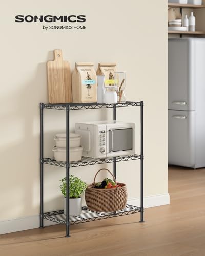 SONGMICS 3-Tier Storage Shelves, Adjustable Wire Shelving Unit, 8 Hooks - Image 3