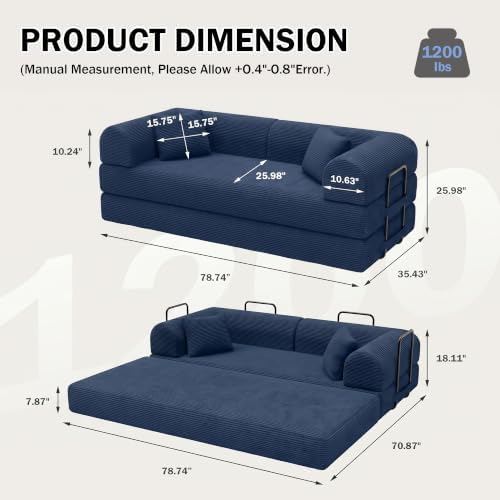 79" Convertible Futon Sofa Bed, Boneless Couch - Image 2