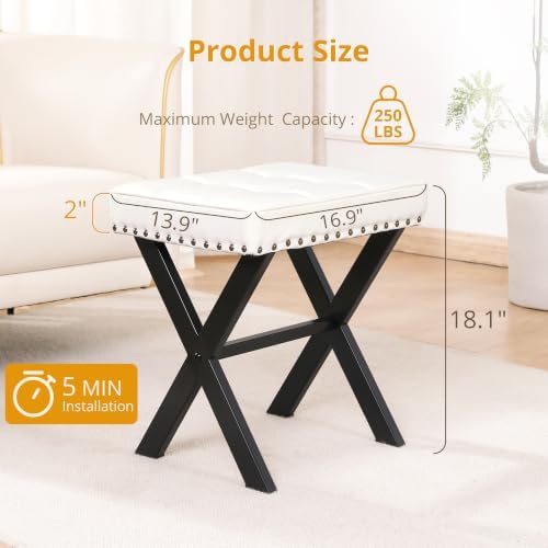 LUE BONA White Vanity Stool - Image 2