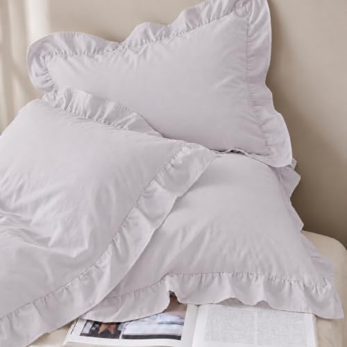 Beige Gray Pillowcases King Pillowcases Ruffled Pillow Shams Set of 2 Cute - Image 5