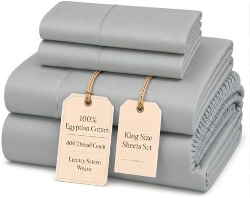 100% Cotton Sheets, 800 Thread Count 4 Piece King Size Sheets Set by CHATEAUHOMECOLLECTION