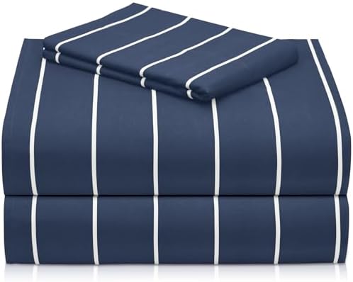 Twin Size Striped Sheets, Deep Pocket 3PC Cooling Breathable Bed Sheet Set by LuxClub