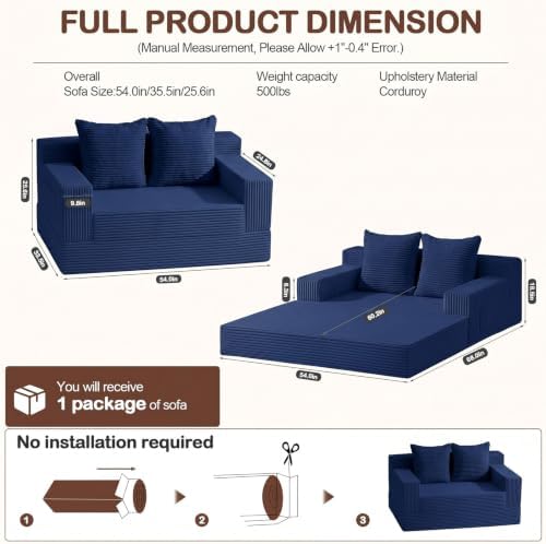 Boneless Loveseat Couch Folding Sofa Bed, Foldable Floor Futon Sleeper Couch Bed - Image 3