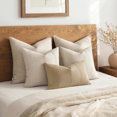 MIULEE Lumbar Striped Throw Pillow Covers 12x20 Camel 2 Pack - Image 6
