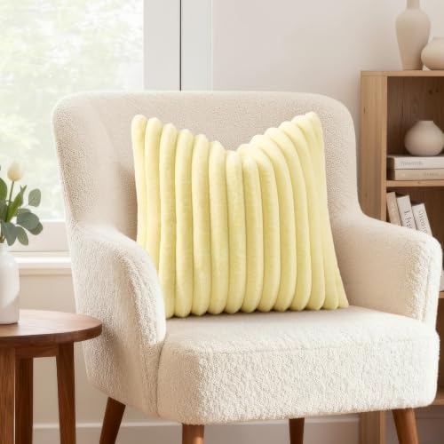 decorUhome Fall Faux Fur Throw Pillow Covers 26x26 Set of 2 Cream Yellow - Image 4