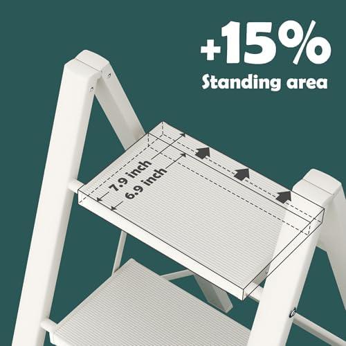 Taranta 2 Step Stool Foldable, Aluminum Step Ladder-White - Image 3