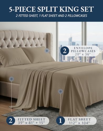 LANE LINEN Split King Sheets 100% Egyptian Cotton Sateen - Image 2