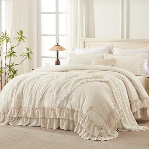 Andency Beige Twin Size Ruffle Comforter Set, 2 Pieces by Andency