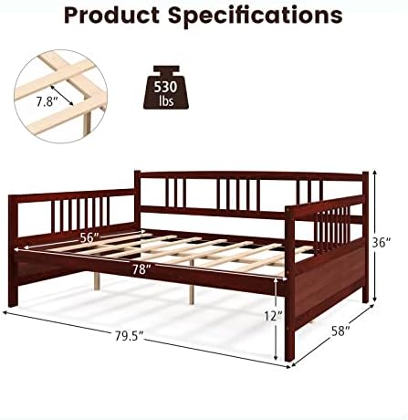 GIANTEX Full Size Daybed, Wooden Daybed Sofa Bed Frame - Image 2