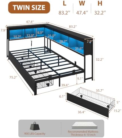 IDEALHOUSE Twin Size Corner Bed Frame - Image 2