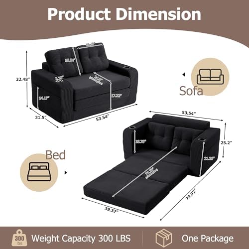 54" Boneless Convertible Sofa Bed, Corduroy Fold Out Sofa - Image 2