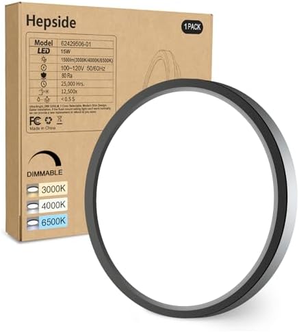 hepside 1Pack Dimmable Flush Mount Ceiling Light Fixture Black, 3000/4000/6500K by Hepside