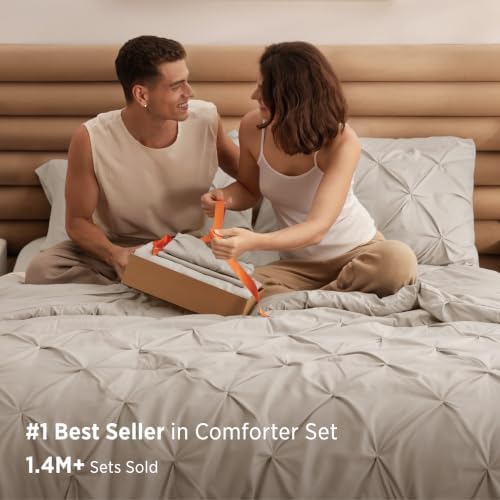 Bedsure 7-Piece King Size Comforter Set & Sheets, Cream Bedding - Image 2
