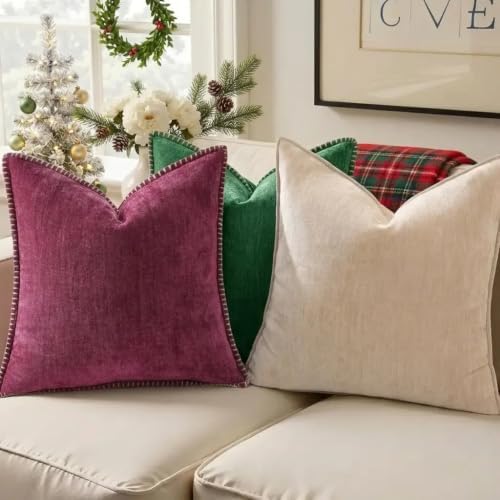 decorUhome Christmas Soft Chenille Throw Pillow Covers 16x16 Set of 2 Green - Image 6