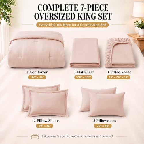 CozyLux Oversized King Comforter Set Blush Pink, 7 Pieces Bed in a Bag - Image 2