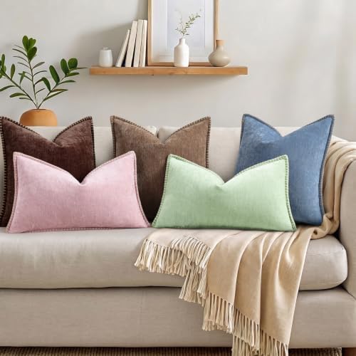 Pallene Chenille Soft Brown Throw Pillow Cover 24x24 Set of 2 - Image 6