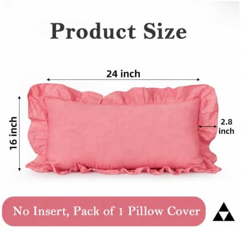 JoraLion Ruffled Lumbar Pillow Cover 16x24 Solid Pink - Image 4