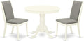 East West Furniture ANLA3-LWH-06 3 Piece Kitchen Table Set for Small Spaces Contains a Round Dining Table with Pedestal and 2 Shitake Linen Fabric Upholstered Chairs, 36x36 Inch, Linen White