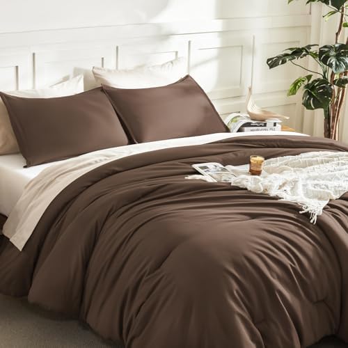 Litanika Brown Comforter Full Size, 3 Pieces Lightweight Solid Bed Set - Image 5