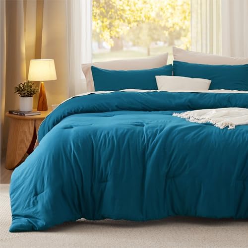 Bedsure Twin/Twin XL Comforter Set Prewashed Bedding 2Pcs Teal 68"x88" - Image 2