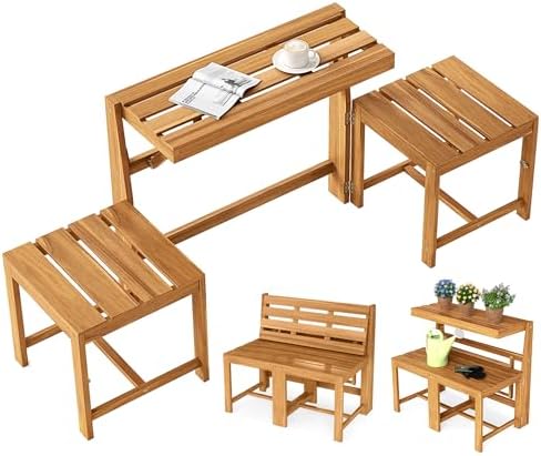 Tangkula 3-in-1 Convertible Bench Bar Table, Patio Convert A Bench by TANGKULA