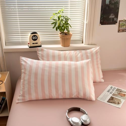 Nayoroom Striped Comforter Set Queen Reversible Pink White Stripe Bedding - Image 7