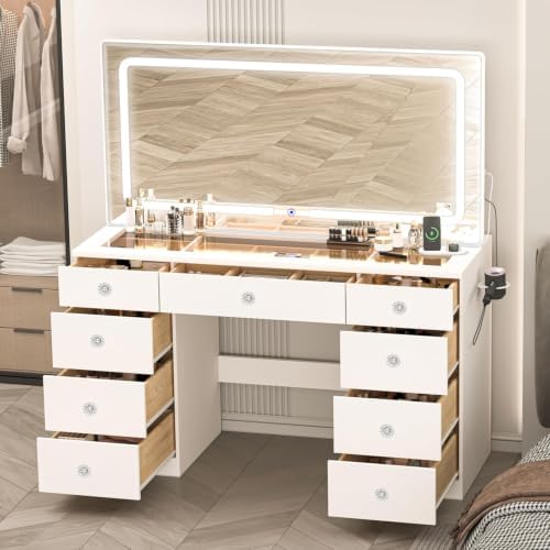 46 INCH Vanity Desk, Glass Top Makeup Vanity - Image 5