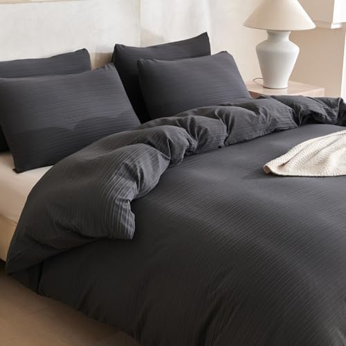 Dark Grey Comforter King Size Set Striped Soft Washed Microfiber Jacquard 3 - Image 4