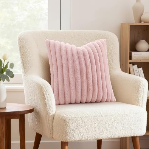 decorUhome Fall Faux Fur Throw Pillow Covers 20x20 Set of 2 Pink - Image 4