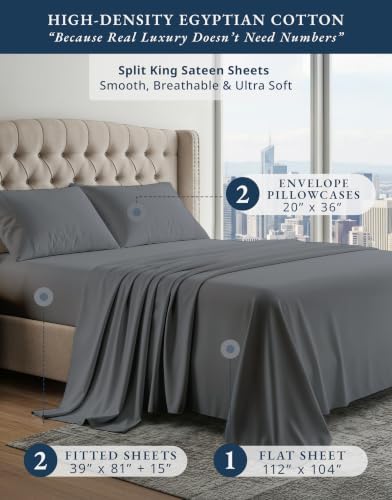 Lane Linen Split King Sheets 100% Egyptian Cotton Sateen - Image 2