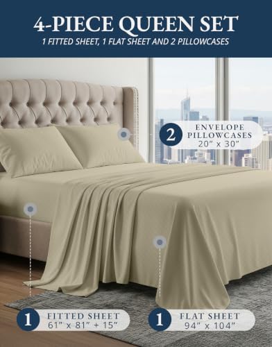 LANE LINEN 100% Egyptian Cotton Sheets Queen Size Sateen - Image 2