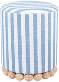 TOV Furniture Dex Small Round Ottoman Footstool, Striped Linen, Pastel Blue by TOVFurniture
